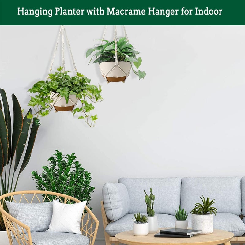 Koalaime Hanging Planters for Indoor Plants, 2 Pack 10 Inch Self Watering Pots with Macrame Plant Hanger, Hanging Baskets Holder for Outdoor Garden Home Ceiling Window Decor - Image 5